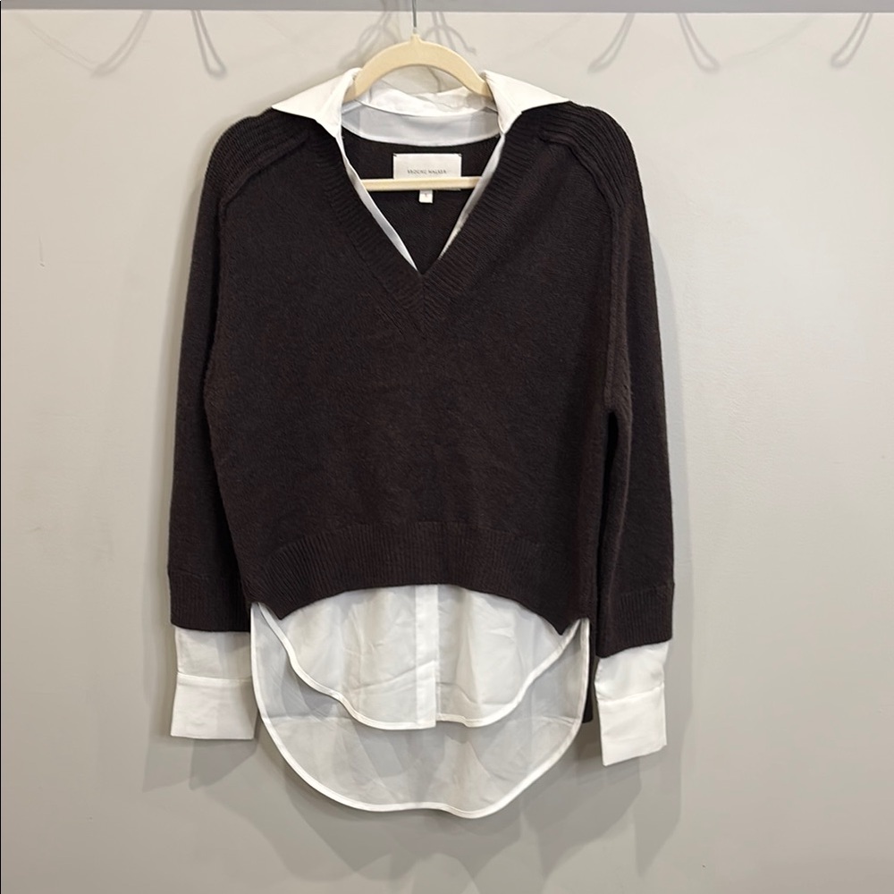 Brochu Walker Brown V-Neck Sweater Layered Design